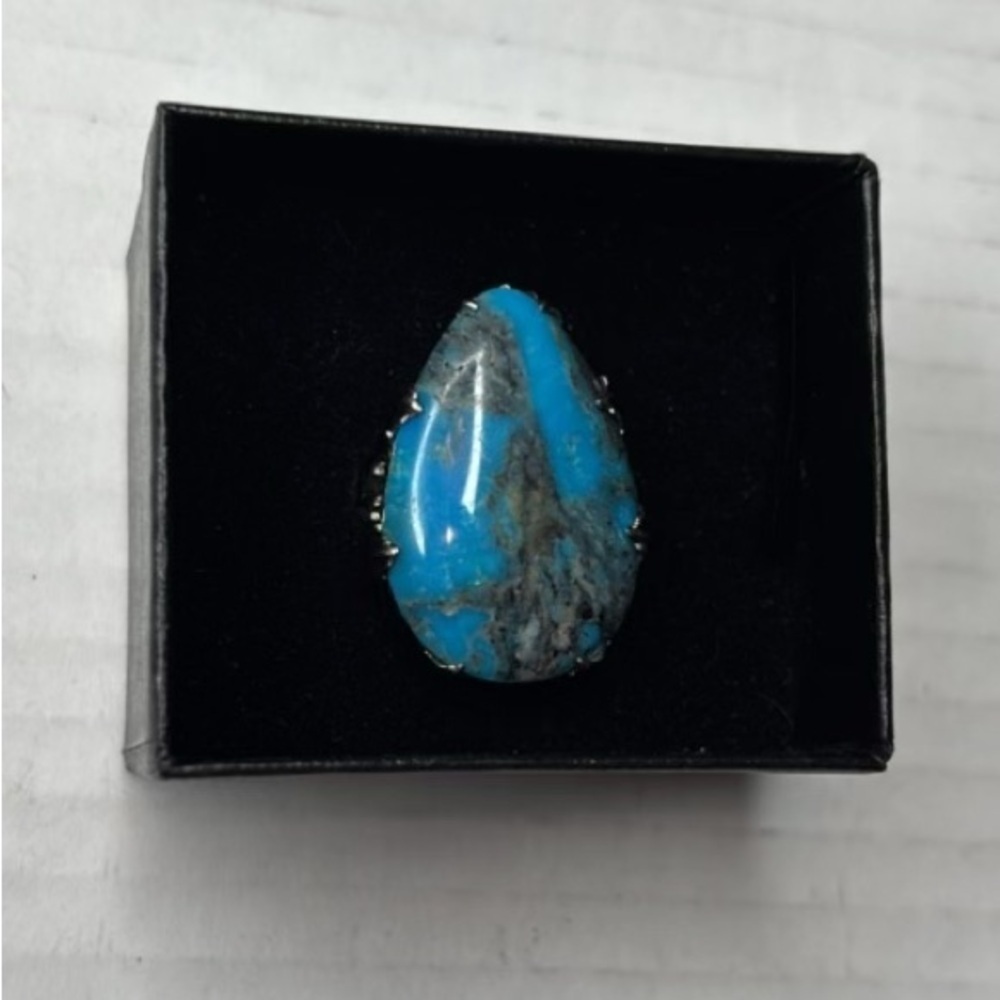 RARITIES Turquoise Sterling Silver Pear Shaped Ring Size 7